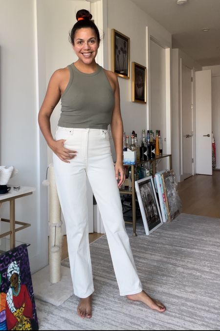 Loving these relaxed straight leg white jeans (okay fine, they’re cream) for spring! Wearing a 30 long and paired it with a size medium essential rib tank from Abercrombie (came in a 4-pack). I’ve also included my fave non-denim abercrombie pants! I wear a 30 long in those too. They all run a bit small  

#LTKstyletip #LTKunder100 #LTKSeasonal