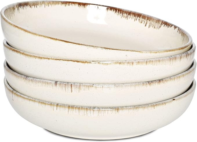 Bosmarlin Stoneware Large Pasta Bowls, Set of 4, Big Salad Bowls, Microwave and Dishwasher Safe (... | Amazon (US)