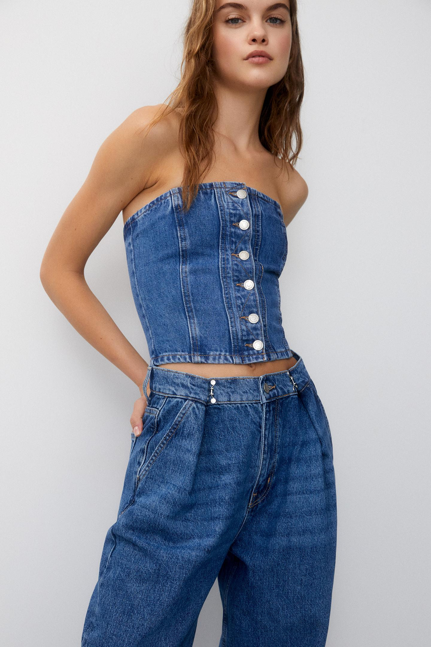 Jeans wide leg con vita regolabile | PULL and BEAR IT