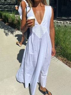 Women V Neck Maxi Dress Boho Flowy Long Dress Floral Loose Fit Summer Sundress Y2K Going Out Beach Dresses | SHEIN