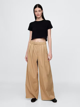 High Rise Twill Pleated Wide-Leg Khakis | Gap (US)