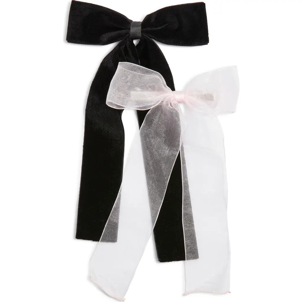 BP. Set of 2 Velvet & Organza Hair Bow Barrettes in Black- Pink at Nordstrom Rack | Nordstrom Rack