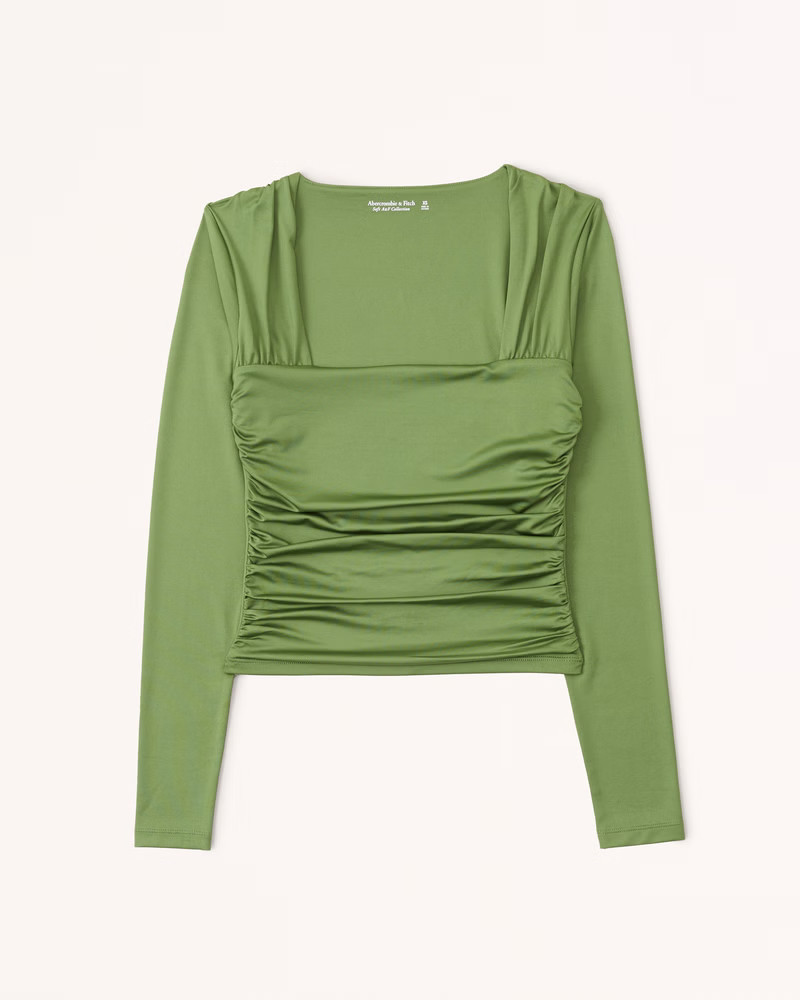 Long-Sleeve Sleek Seamless Fabric Ruched Top | Abercrombie & Fitch (US)