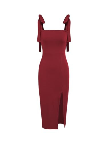 CIDER Women Tie Shoulder Dress Wedding Guest Dresses Sleeveless Split Elegant Dress Red | Amazon (US)