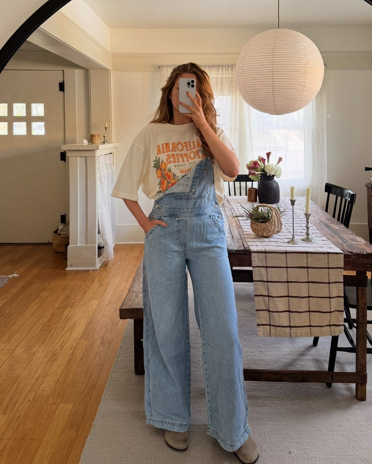 Links to my recent outfit! Wearing a small in the overalls and Large in the free people tee 