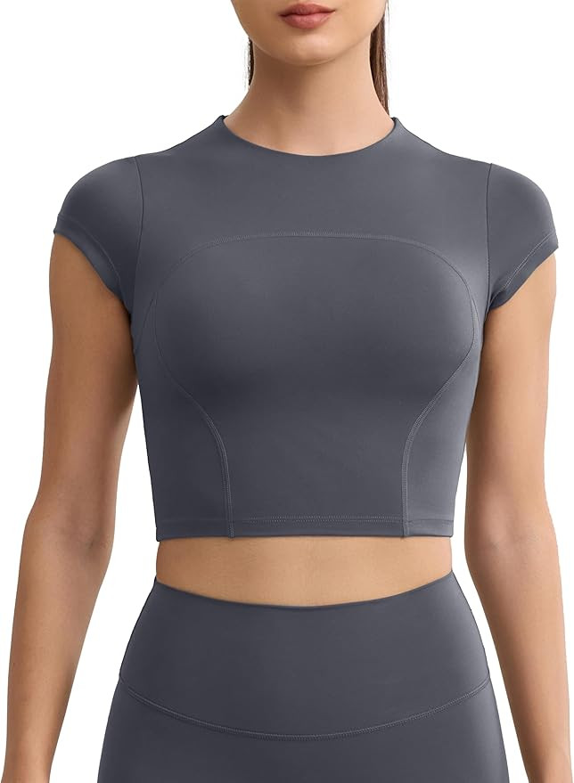 ENERBLOOM Workout Crop Tops for Women Yoga Short Sleeve Mild Support Slim Fit Cropped Athletic Sh... | Amazon (US)