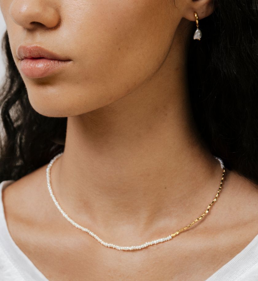 Mini Nugget Pearl Beaded Necklace Adjustable 41-46cm/16-18" | Monica Vinader (Global)