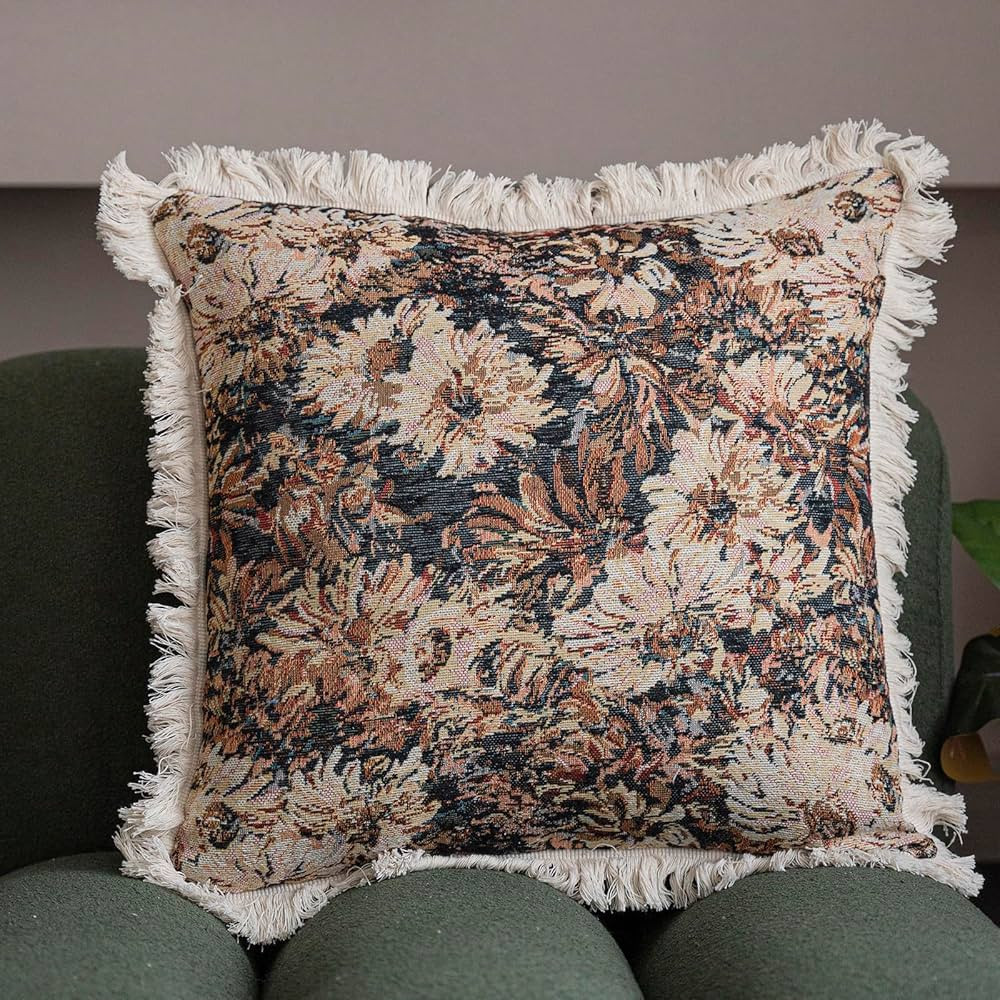 vctops Boho Jacquard Decorative Throw Pillow Covers with Tassels 18x18 Inch Floral Pattern Pillow... | Amazon (US)