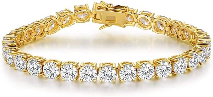 Tennis Bracelet Cubic Zirconia for Women Men Round 6mm CZ 18K Gold Plated Wedding Jewelry Gift | Amazon (US)