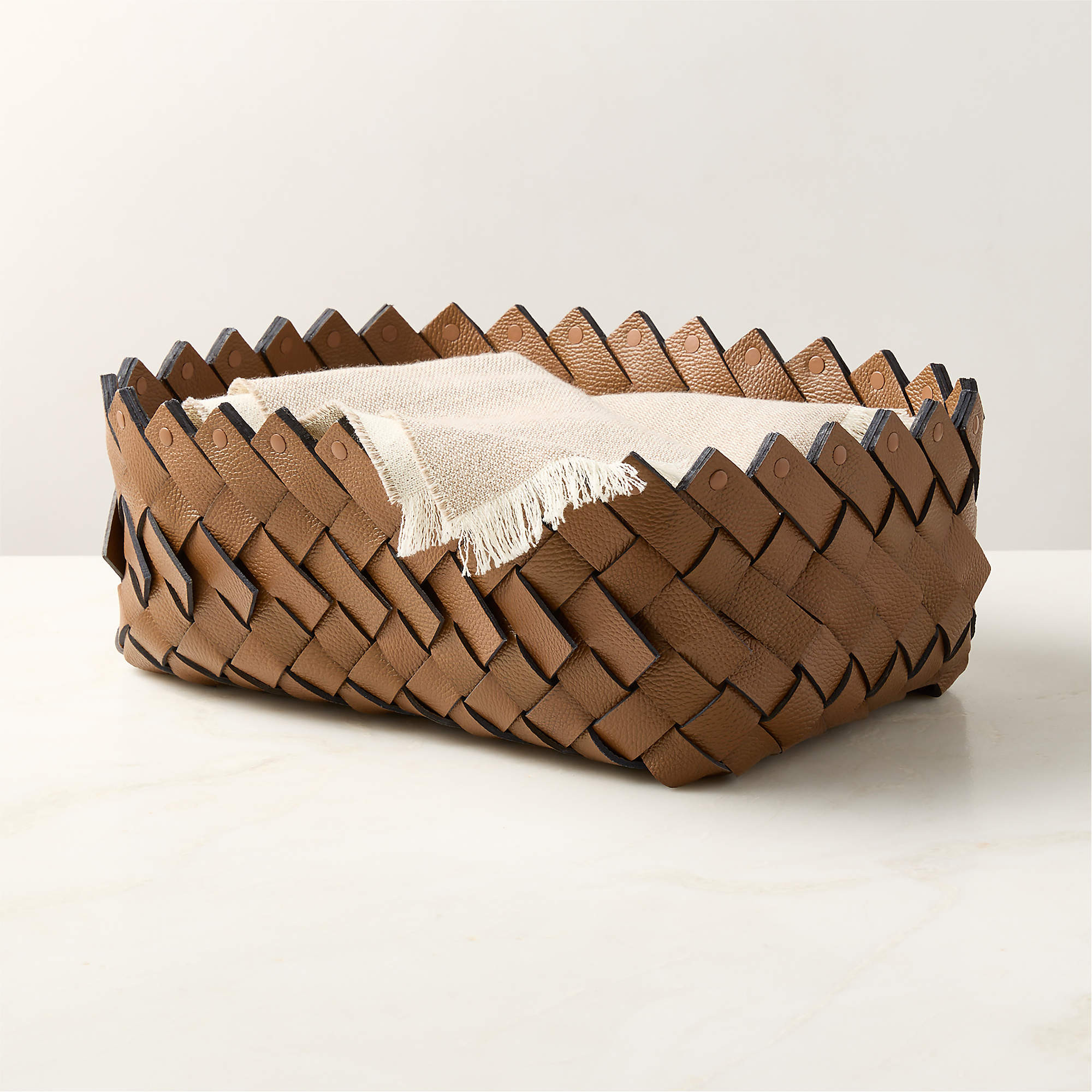 Willa Woven Saddle Leather Storage Basket Medium + Reviews | CB2 | CB2