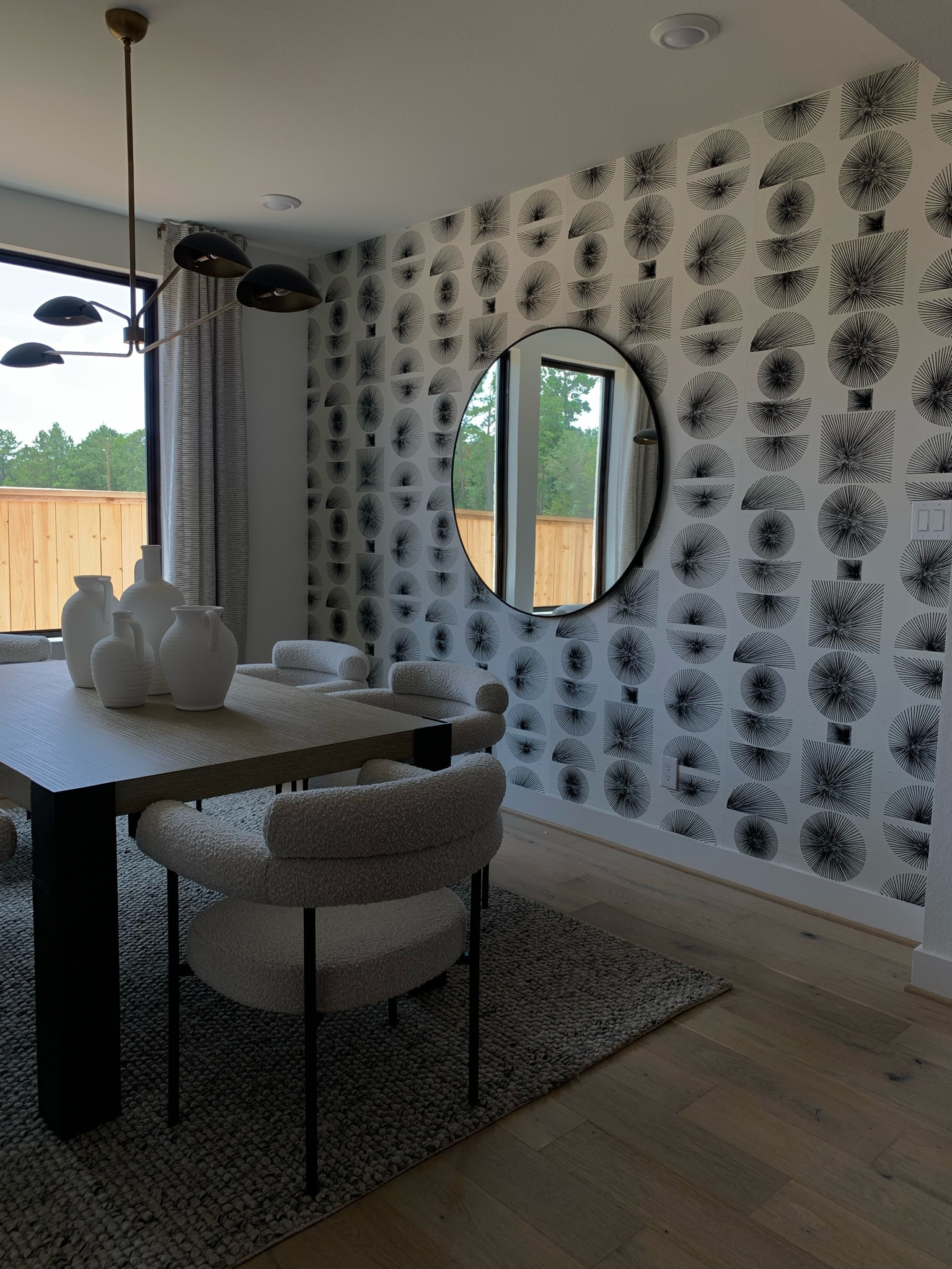 Decorate new house with me! Trying to find Organic Modern decor? 
Decorating is so much fun when you get inspired by trends in the media. Fell in love with this wallpaper, and the main focus point this gorgeous dining table and chairs! This dining room feels so cozy and welcoming perfect hosting dinner parties. 

#LTKfamily #LTKhome #LTKFind