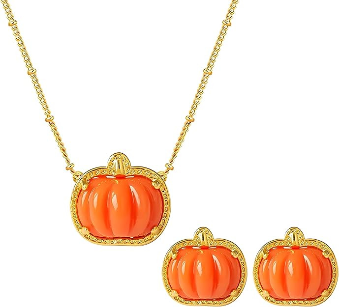 ONLYJUMP Pumpkin Earrings Necklace Sets for Women Dainty Fall Jewelry Halloween Thanksgiving Part... | Amazon (US)