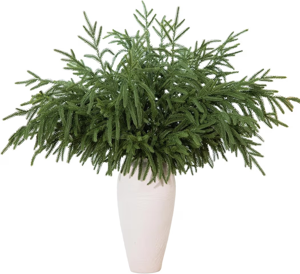 12 Pcs 30 Inch Artificial Norfolk Pine Stems Faux Christmas Greenery Pine Branches Realistic Fake... | Amazon (US)