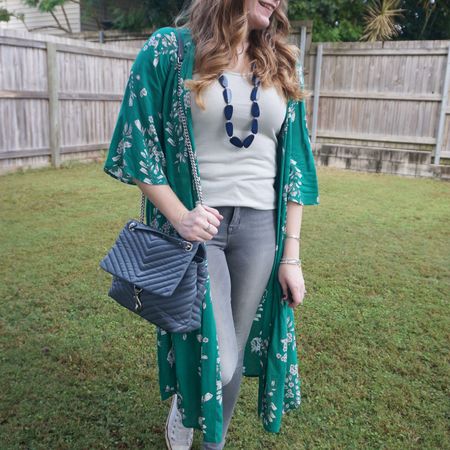 Adding colour to this neutral silver tank, grey skinny jeans and white Converse outfit with my Jeanswest green floral duster 💚

#LTKaustralia #LTKbag
