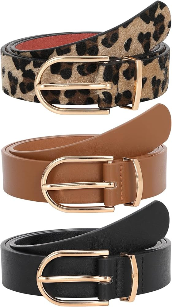 JASGOOD Women’s Leather Belts for Jeans Pants Fashion Ladies Belt with Gold Buckle | Amazon (US)