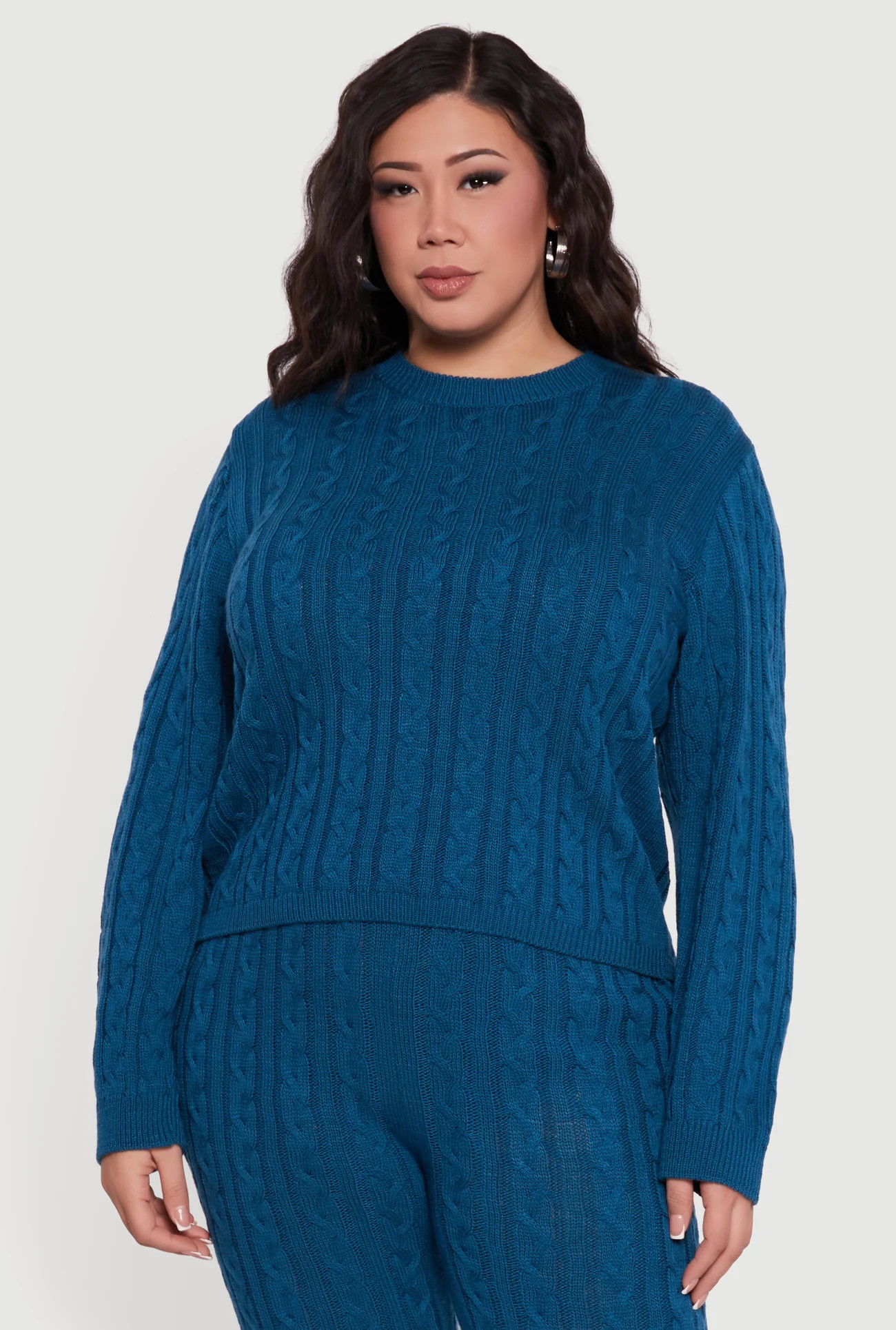 Plus Size Long Sleeve Cable Knit Sweater | Rainbow Shops