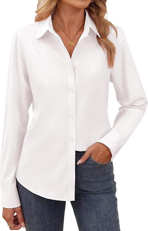 Gleeivy Button Down Shirts for Women Long Sleeve V Neck Button Up Shirt Women Business Casual Blo... | Amazon (US)