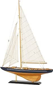 Deco 79 Wood Sail Boat Sculpture with Lifelike Rigging, 17" x 4" x 21", Beige | Amazon (US)