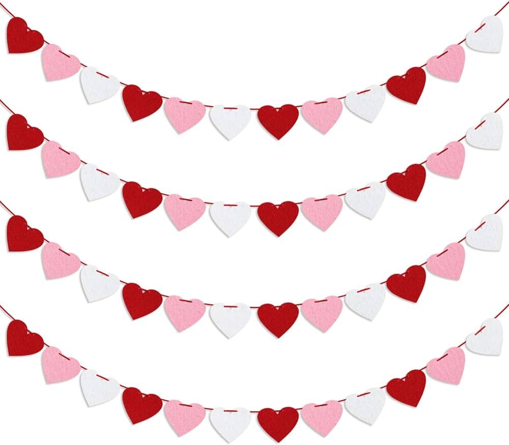 Felt Heart Garland Banner, Pre-Strung | Valentines Decorations | Red Pink White Valentines Banner... | Amazon (US)