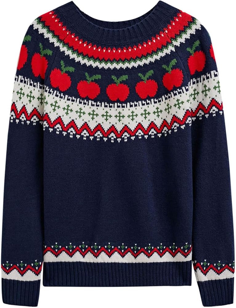 CHICWISH Women Apple Print Long Sleeves Knit Sweater Crewneck Casual Pullover Tops Fall Halloween... | Amazon (US)