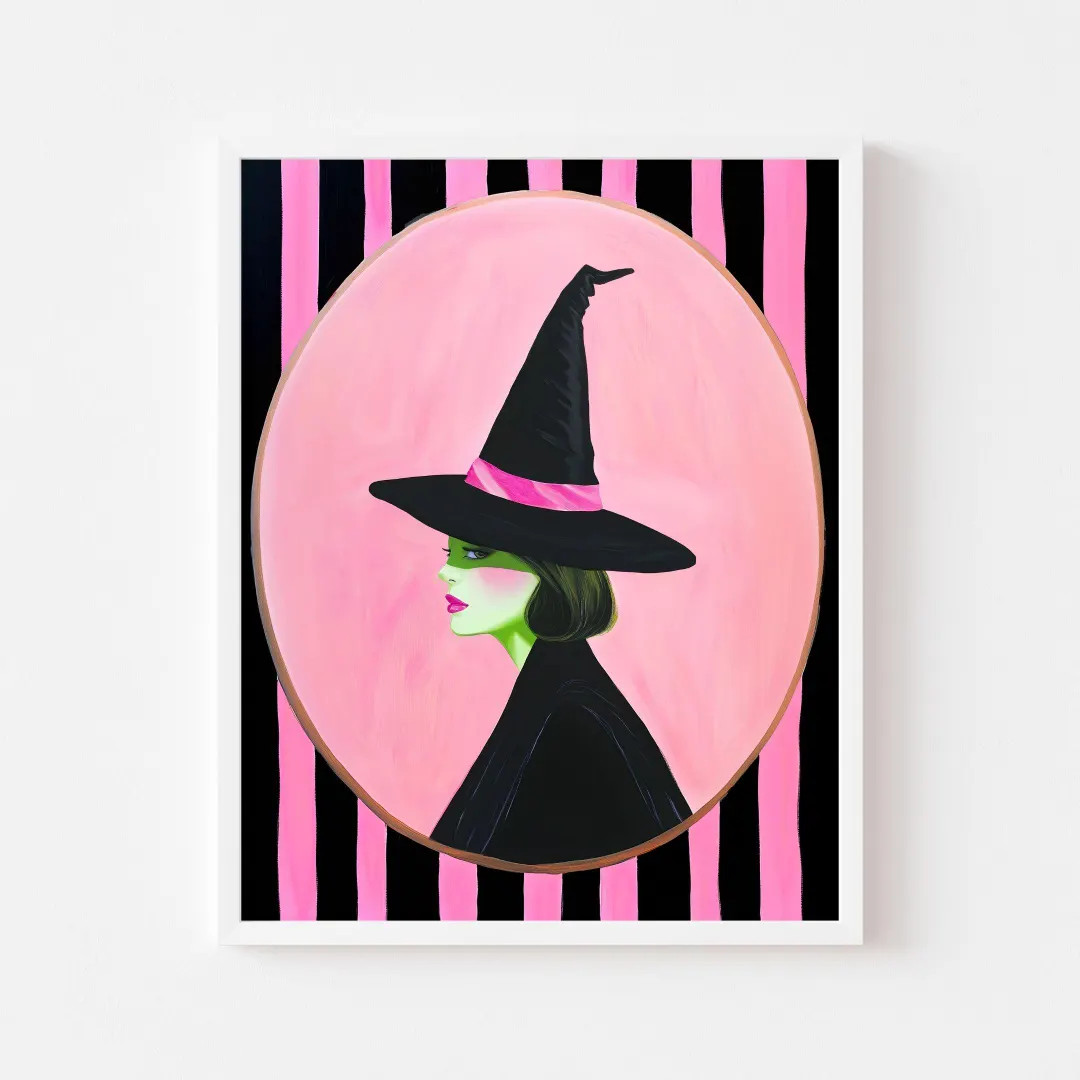 Wicked Witch Portrait Print: Pink & Black Halloween Wall Art (digital Download - Etsy | Etsy (US)
