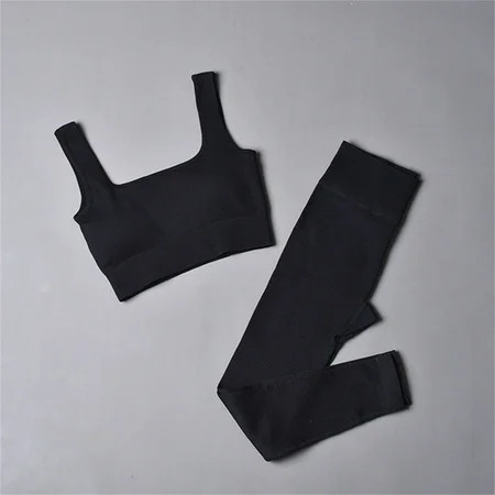 PEASKJP Women 2 Piece Workout Outfits Square Neck Crop Top Seamless Leggings Yoga Gym Activewear Set | Walmart (US)