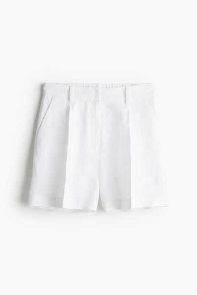Linen-blend shorts - High waist - Short - Light beige - Ladies | H&M GB | H&M (UK, MY, IN, SG, PH, TW, HK)