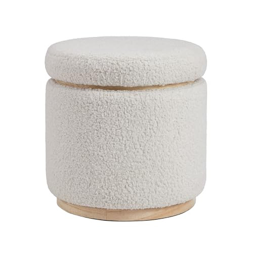 Linon Lexington Grey Sherpa Round Storage Ottoman with Wood Accent | Amazon (US)