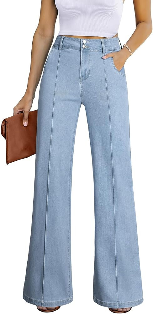 Sidefeel Womens Wide Leg Jeans Casual Baggy High Waisted Stretch Denim Pants | Amazon (US)