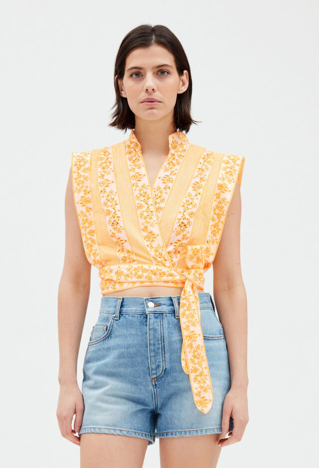 Top cache-cœur broderies mimosa | Claudie Pierlot (FR, DE, ES, UK)