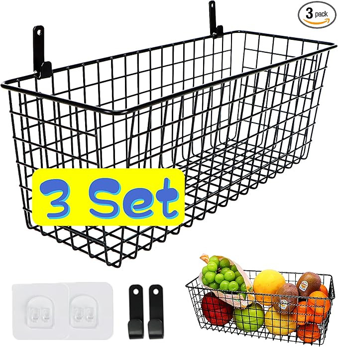 3 Set [Extra Large]Hanging Wall Wire Baskets, Farmhouse Food Storage Kitchen Pantry Laundry Close... | Amazon (US)