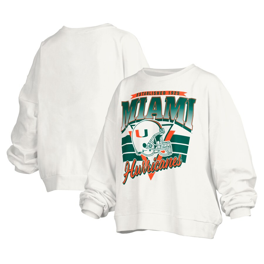 Miami Hurricanes Pressbox Women's Janice Retro Logo Oversized Pullover Sweatshirt - White | Fanatics