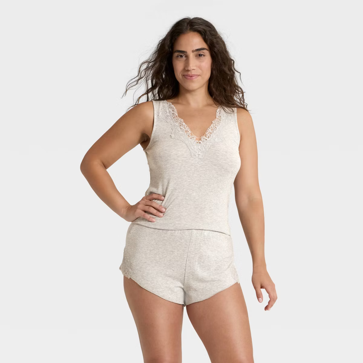 Women's Lace Trim Ribbed Tank Top and Shorts Pajama Set - Auden™ | Target