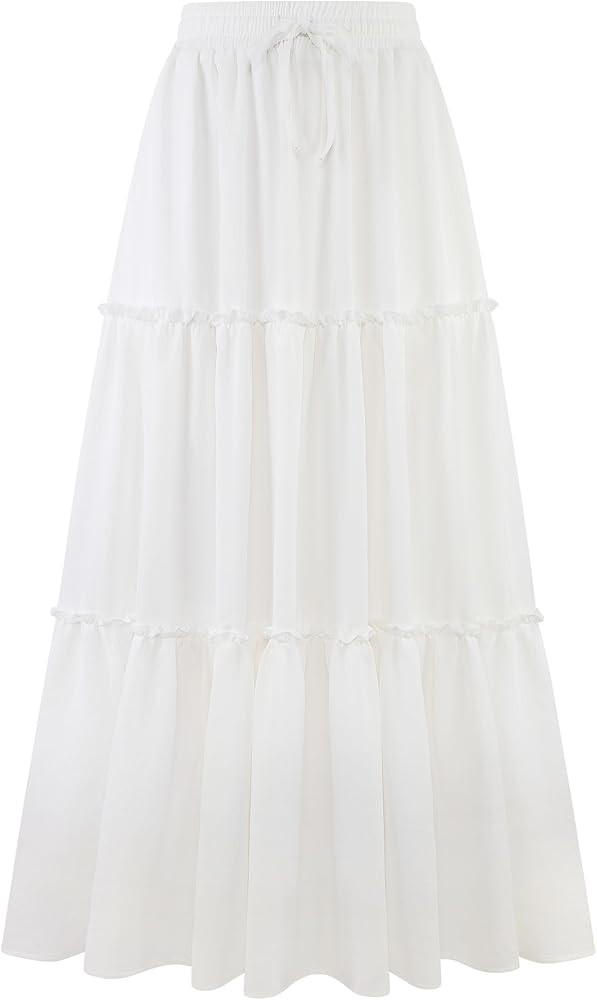 Arolina Women's Summer Maxi Skirt Trendy High Waist Pleated Ruffle Long Skirts Flowy Beach Boho S... | Amazon (US)