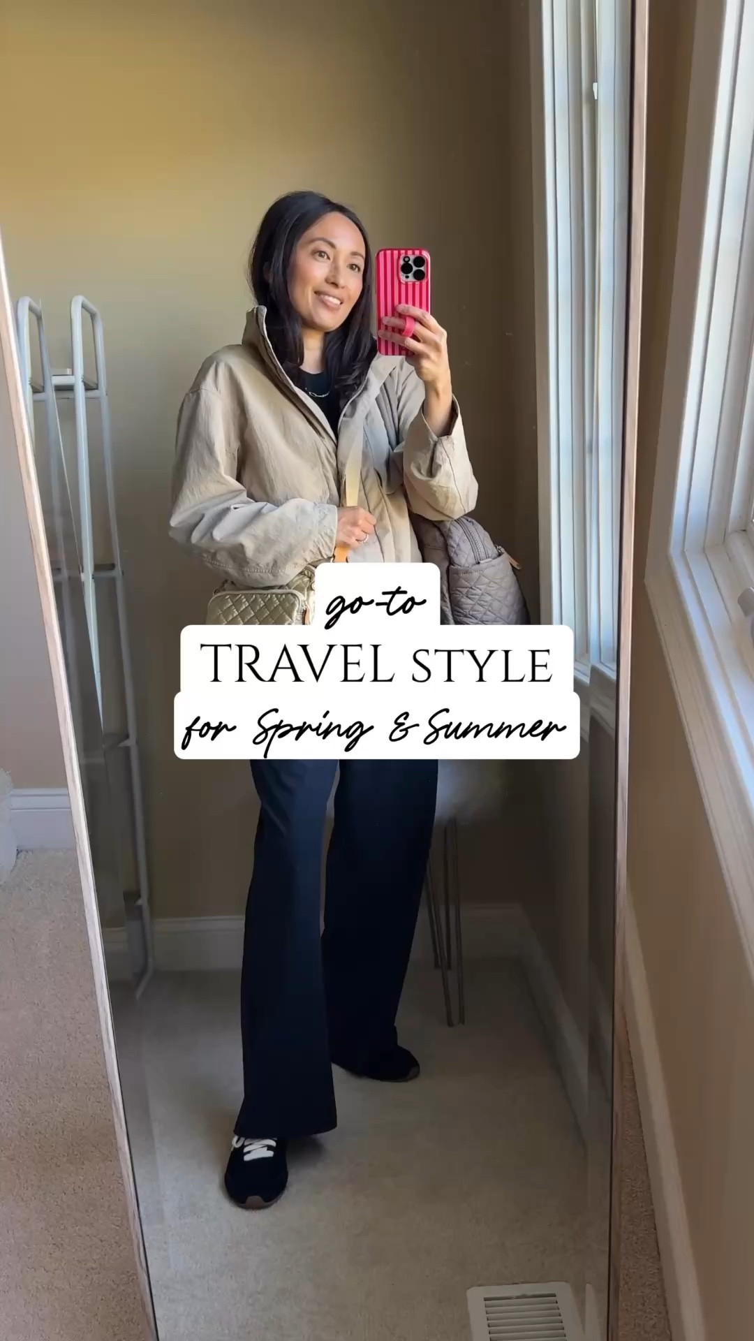 My go-to travel style for Spring & Summer. 
- A loose enough top that doesn’t look like activewear. 
- Athleisure pants that look like trousers. 
- Either slim profile or active sneakers. (I tend to wear my active sneakers because it saves room in my luggage.)
- Jacket that is stylish enough for regular outfits, plus functional for unpredictable weather. I love this style and wore it on the airplane (comfy enough to sleep in) as well as for morning walks on vacation. 
- Trusty crossbody bag. My favorite camera bag style. 
- Favorite travel bag. Looks chic, lightweight, fits under airplane seat, and well thought- out organizational details. 

#LTKTravel #LTKootd #LTKOver40
