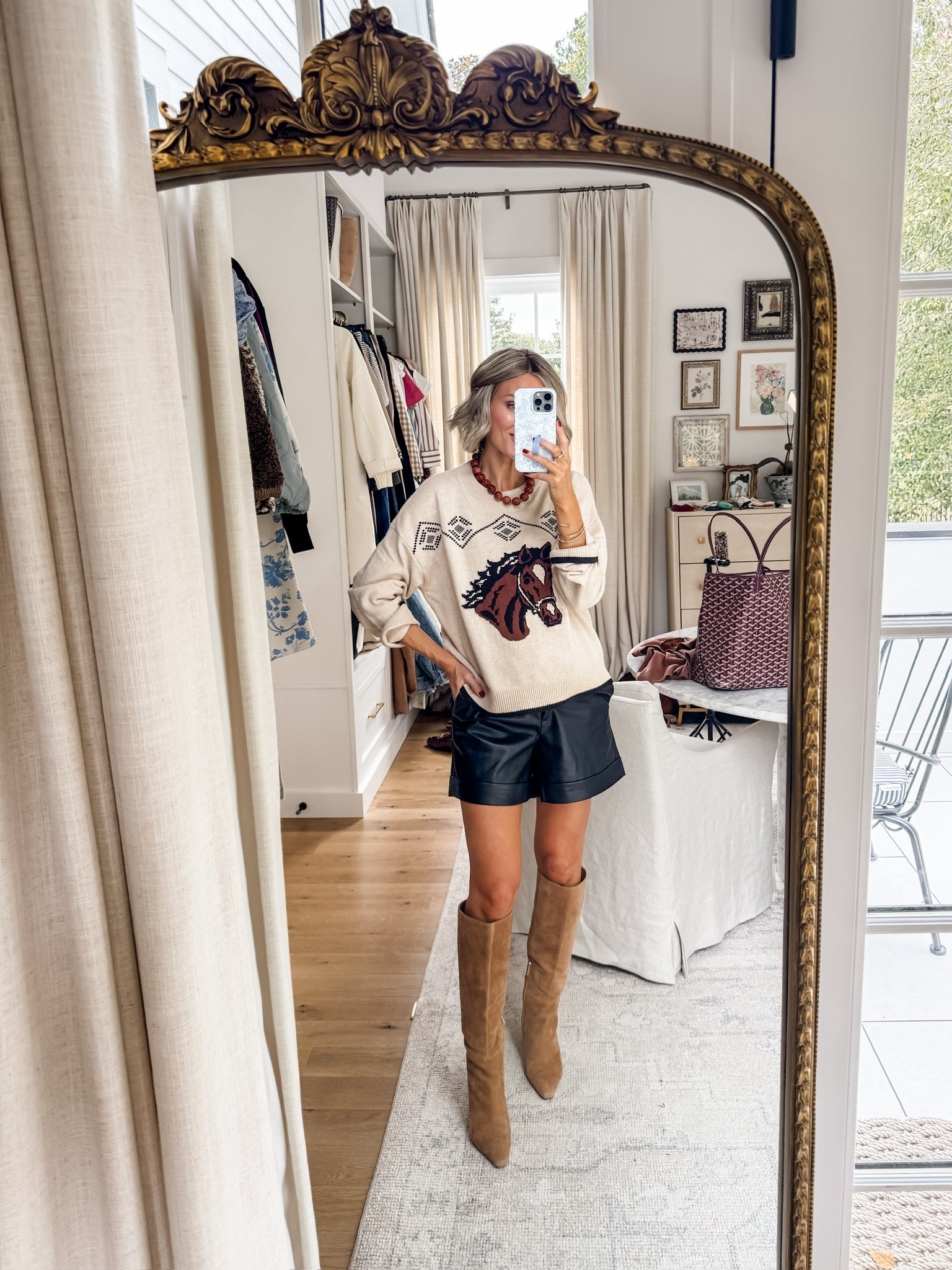Obsessed with this cute horse sweater from Loft! I paired it with these black leather shorts, which is such a great piece for transitioning into fall while it’s still a little warmer! Wearing S in sweater!

Loverly Grey, sweater, leather shorts, suede boots, fall outfit inspo, horse sweater

#LTKStyleTip #LTKSeasonal