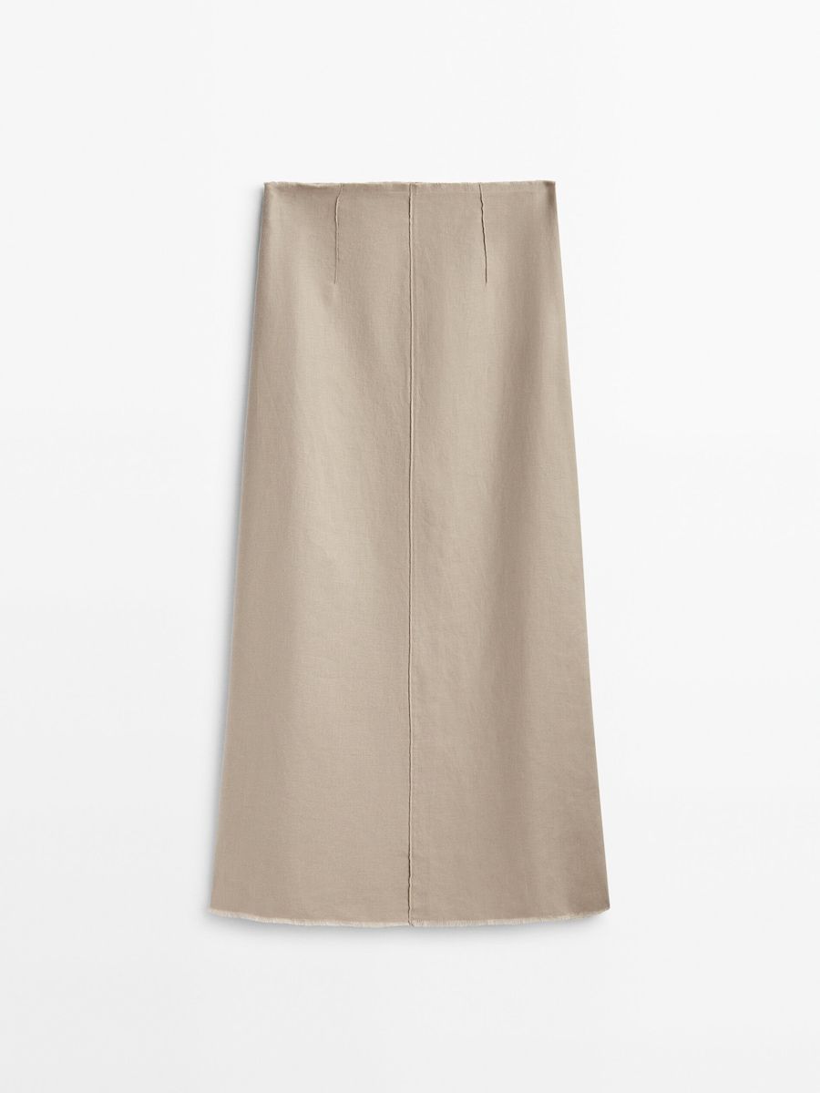 100% linen midi skirt with seam detail | Massimo Dutti (US)