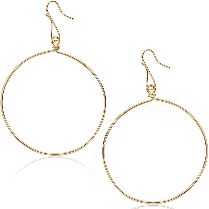 Dangle Hoop Earrings for Women - Minimalist Geometric Round Drop Hoops - Hypoallergenic, Safe for... | Amazon (US)