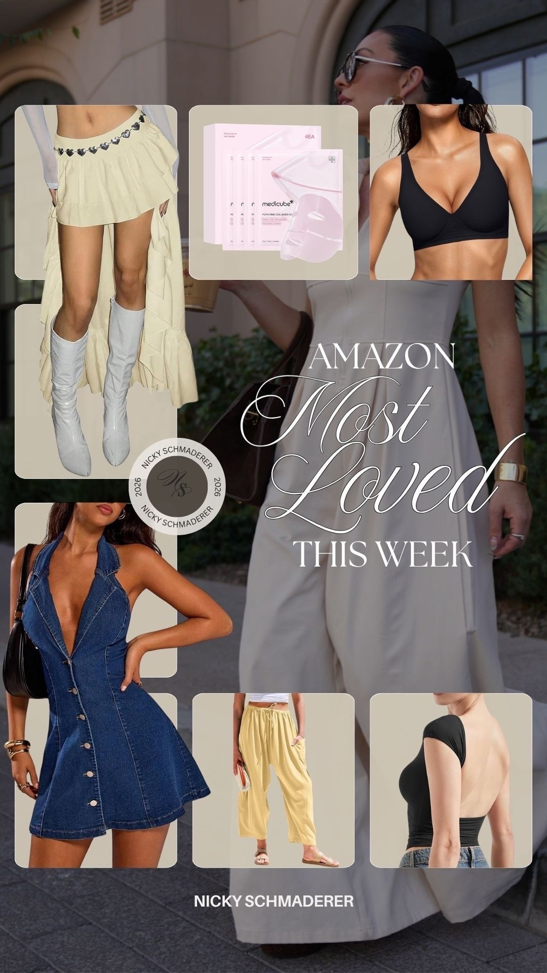 Amazon most loved this week 
High low skirt 
Collagen face masks 
Seamless bra 
Denim dress 
Yellow jogger pants 
Backless top 


#LTKSeasonal #LTKootd #LTKFestival