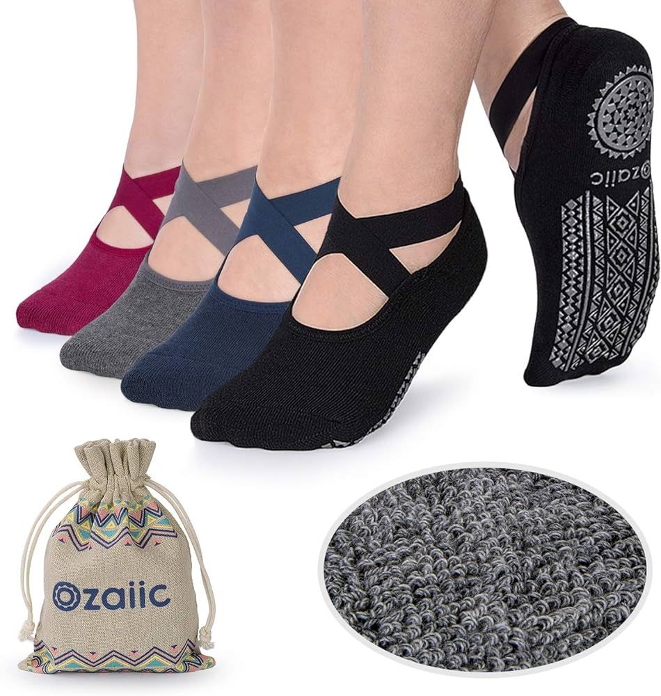 Ozaiic Yoga Socks for Women Non-Slip Grips & Straps, Ideal for Pilates, Pure Barre, Ballet, Dance... | Amazon (US)