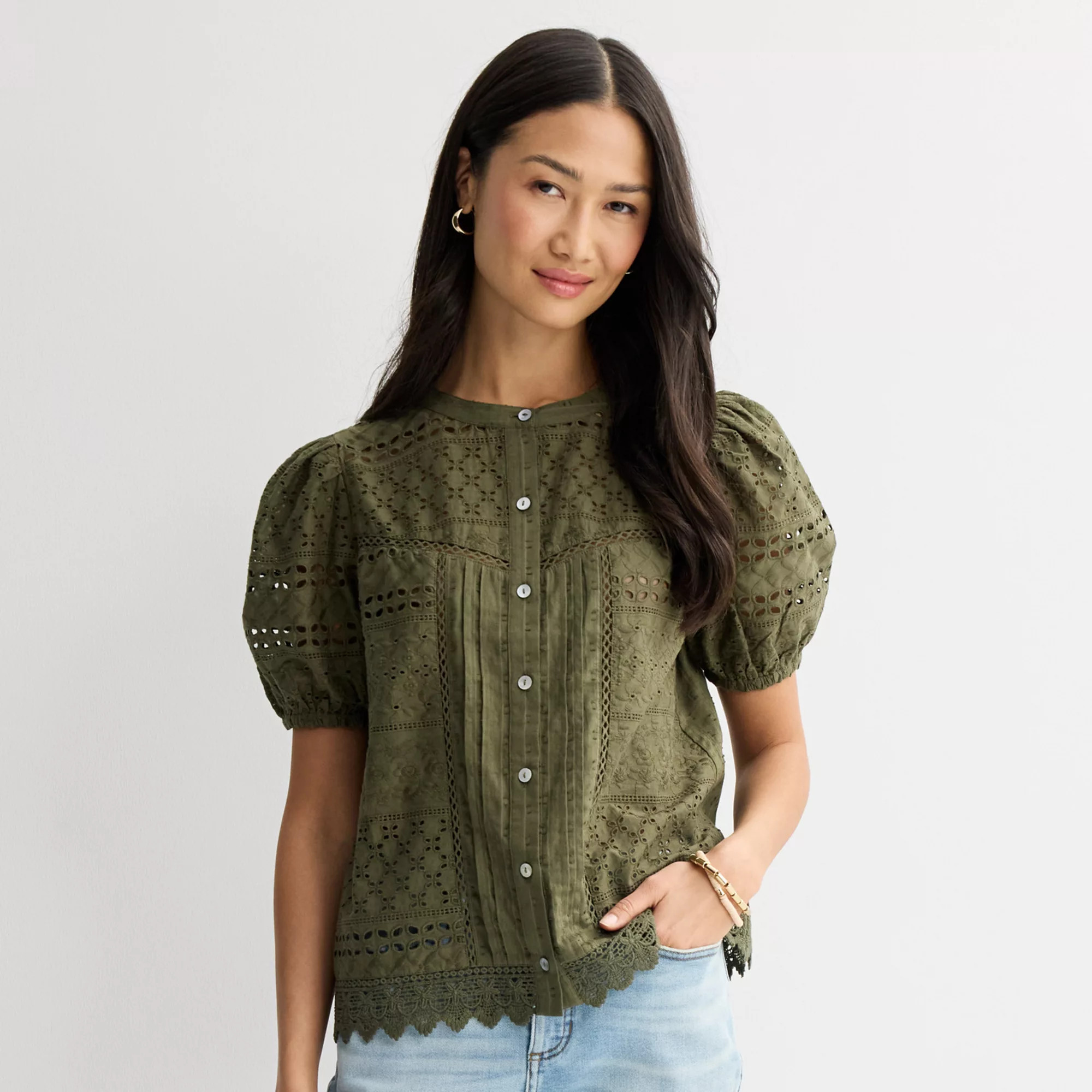 Women's Farmers Market Short Sleeve Eyelet Blouse | Kohl's