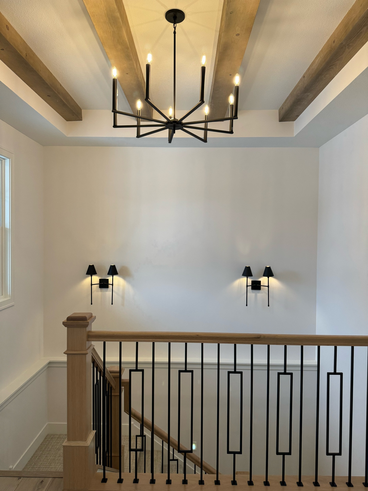 Welcoming entry way with clean lines and coordinating black fixtures! 

Foyer
Lighting
New construction 
New build


#LTKsalealert #LTKhome #LTKfamily