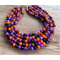 Orange Black Halloween Statement Necklace, Faceted Rhinestone Chunky Bead Necklace - Wednesday | Etsy (US)