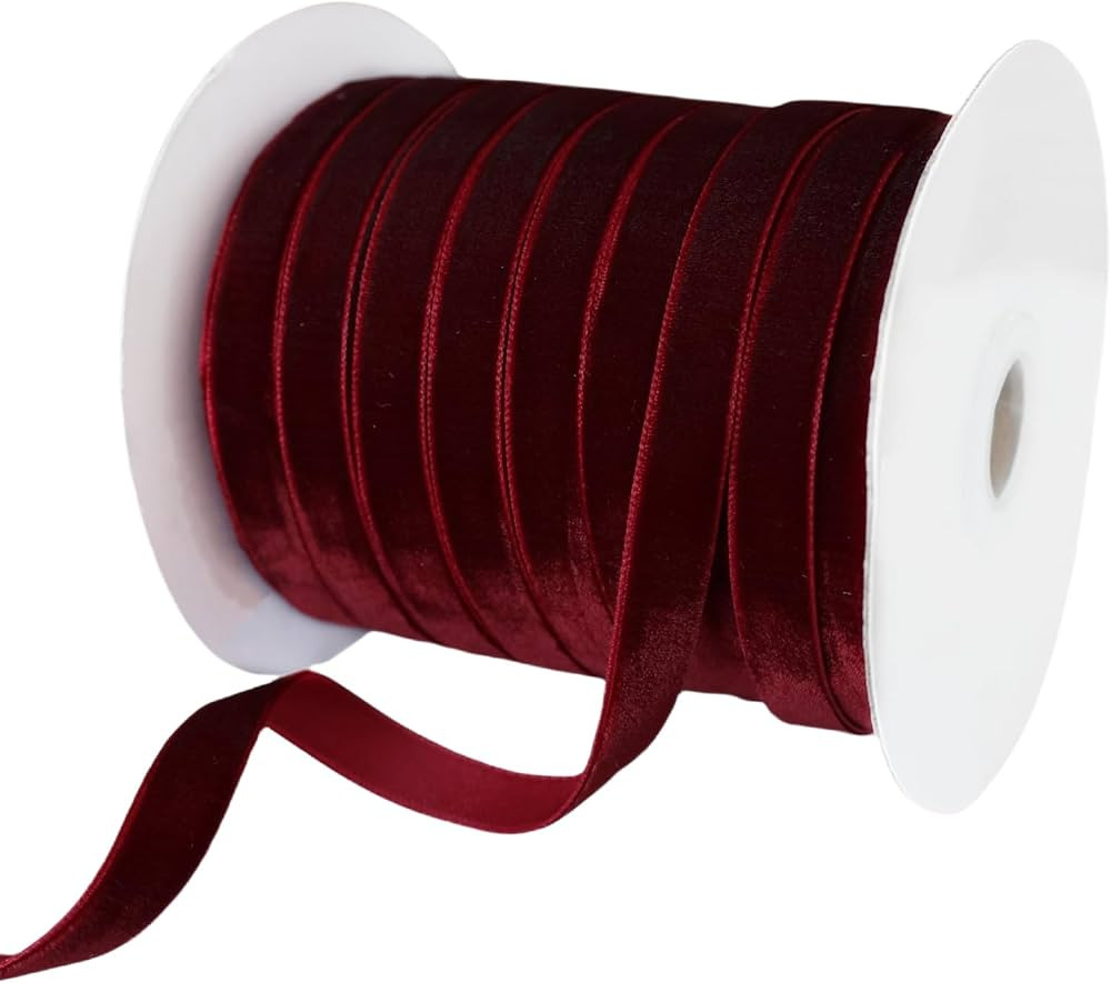 Abbaoww 50 Yards Vintage Burgundy Velvet Ribbon 3/8 Inch for Gift Wrapping Wedding Decoration DIY... | Amazon (US)