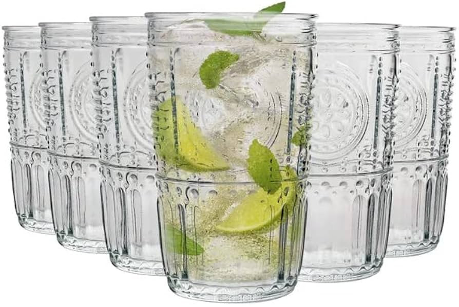 Bormioli Rocco Romantic Set Of 6 Cooler Glasses, 16 Oz. Clear Crystal Glass, Made In Italy. | Amazon (US)