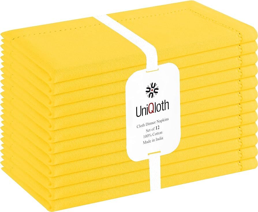 UniQloth Set of 12 Hemstitch Cloth Dinner Napkins Cotton - Soft Durable Washable Reusable - Ideal... | Amazon (US)