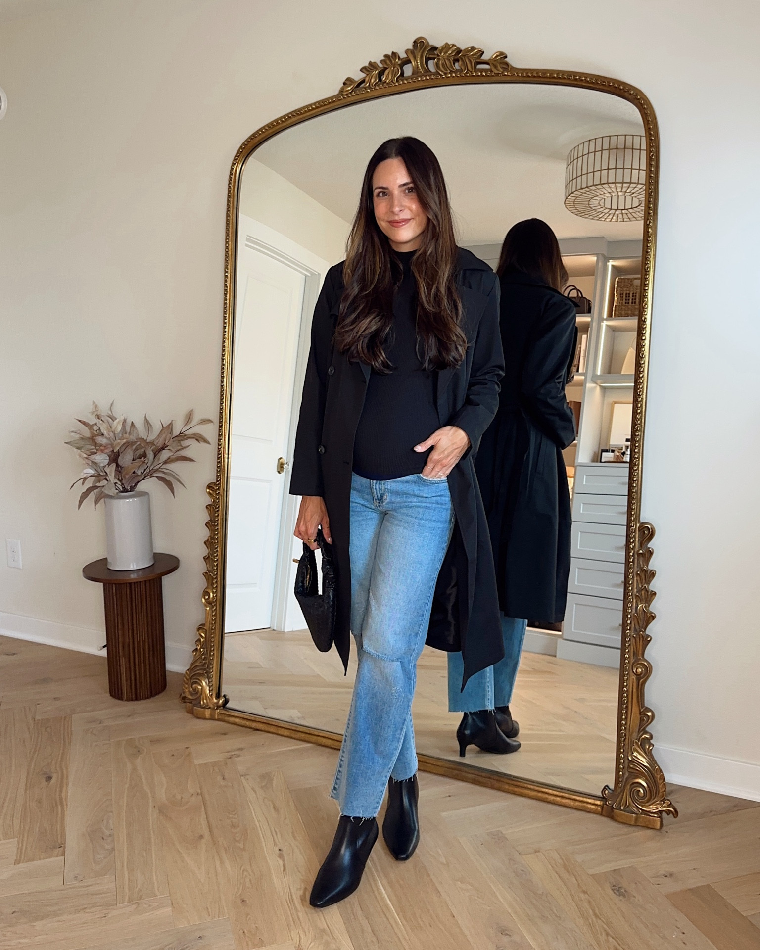 Affordable classic fall outfit idea (bump friendly)! 

Trench coat: true to size (S)
Short sleeve mock neck tee: tts (S) I would size up for 2nd/3rd trimester 
Maternity jeans: true to size, size up if between (26)
Booties: tts, size up for half sizes— remind me of Madewell for a fraction of the price! 


33 weeks pregnant / 5’7”
Bump style 

#LTKFindsUnder50 #LTKShoeCrush #LTKBump