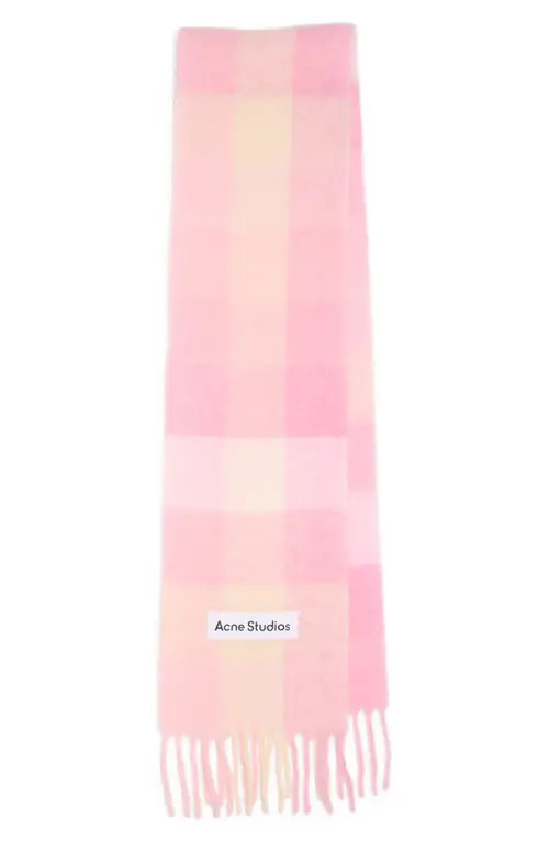 Acne Studios Vally Plaid Alpaca, Wool & Mohair Blend Scarf in Candy Pink/white/pale Pink at Nordstrom | Nordstrom