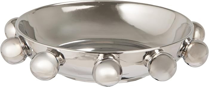 Bloomingville Round Stoneware Dish with Decorative Ball Accents, Chrome Finish, Silver | Amazon (US)