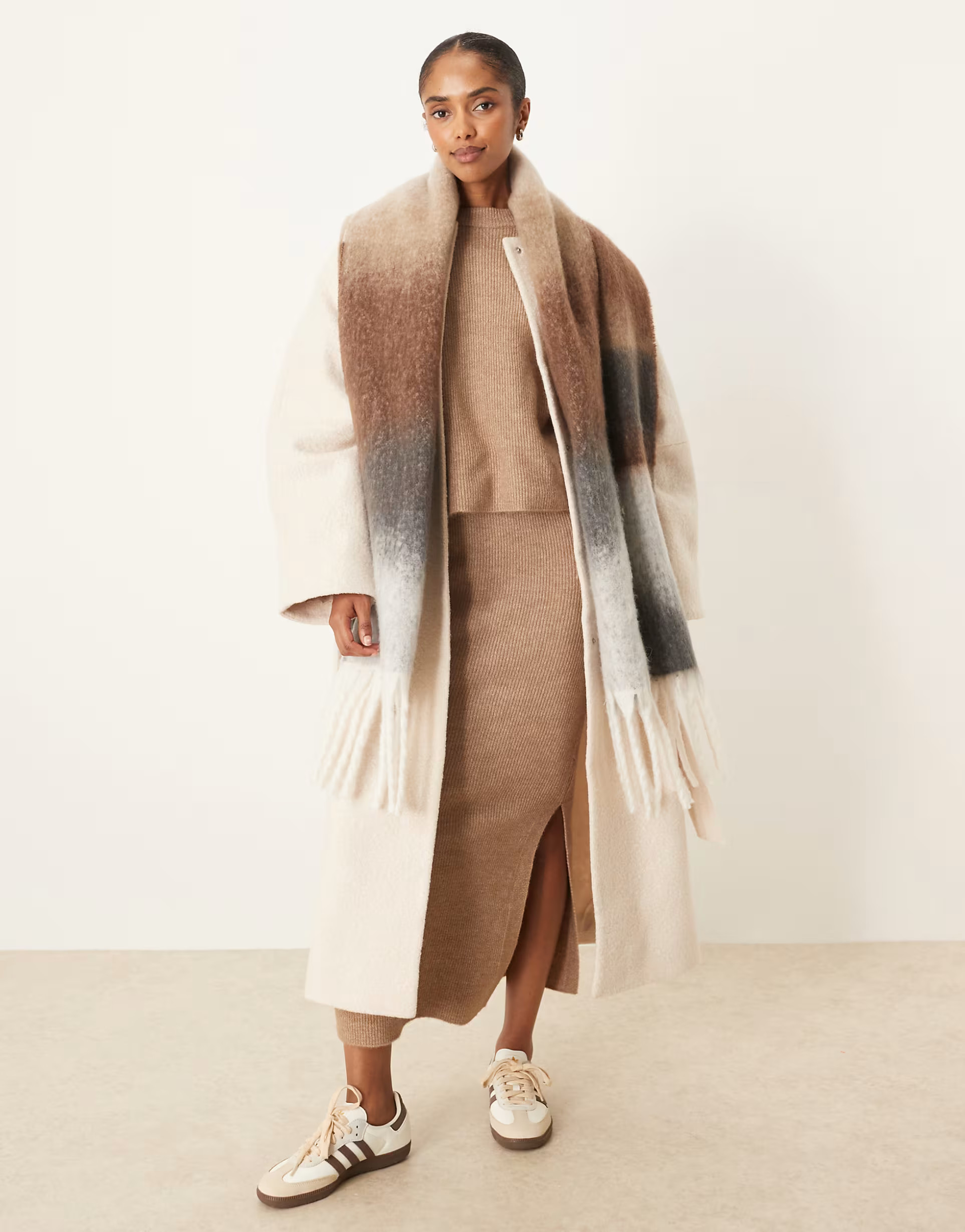 ASOS DESIGN woven scarf with brushed stripe design in neutral | ASOS (Global)